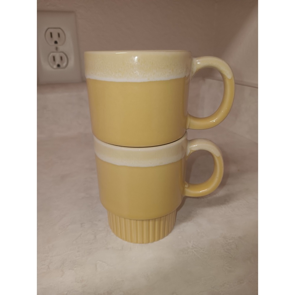 Vtg Tan Drip Glaze Coffee Cups Japan Stackable Ceramic Retro Style Kitchen Decor - Picture 2 of 8